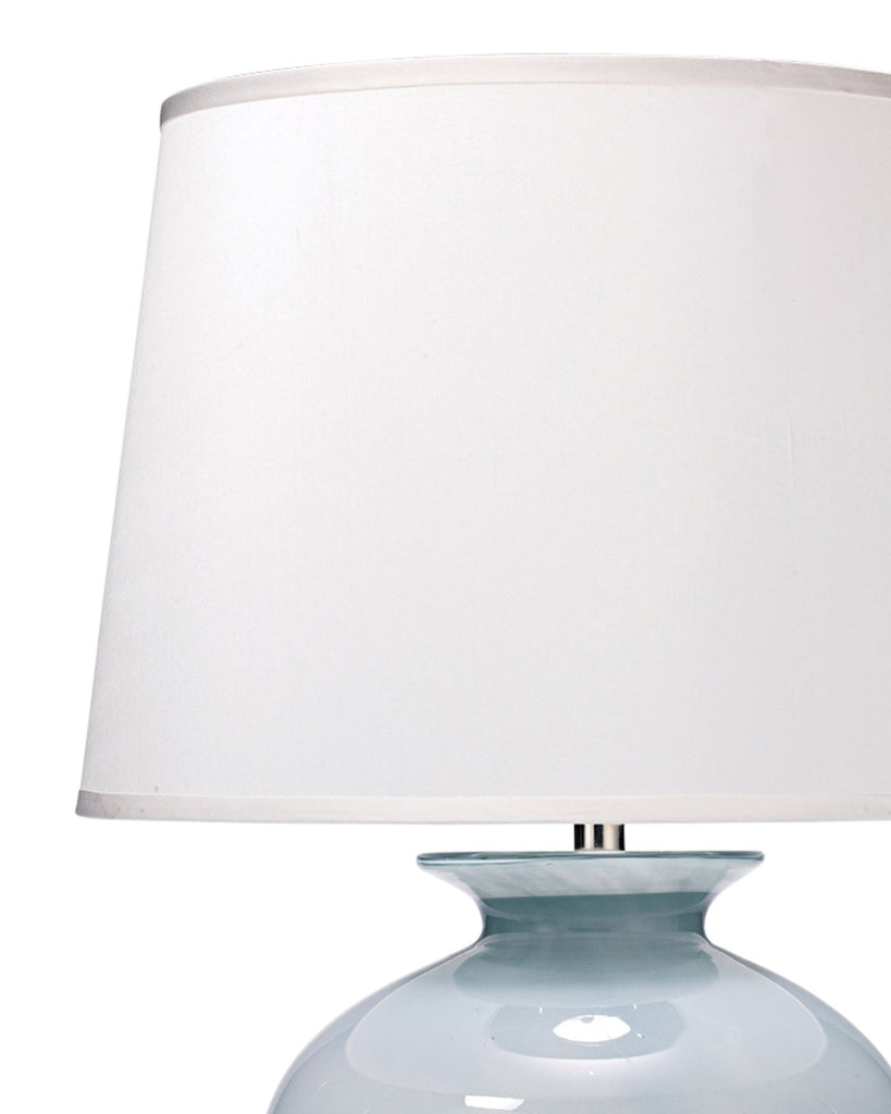 Heirloom Table Lamp in Cornflower Blue Glass With Large Open Cone Shade in White Linen