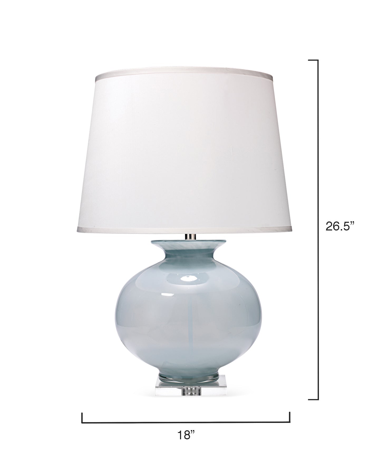 Heirloom Table Lamp in Cornflower Blue Glass With Large Open Cone Shade in White Linen