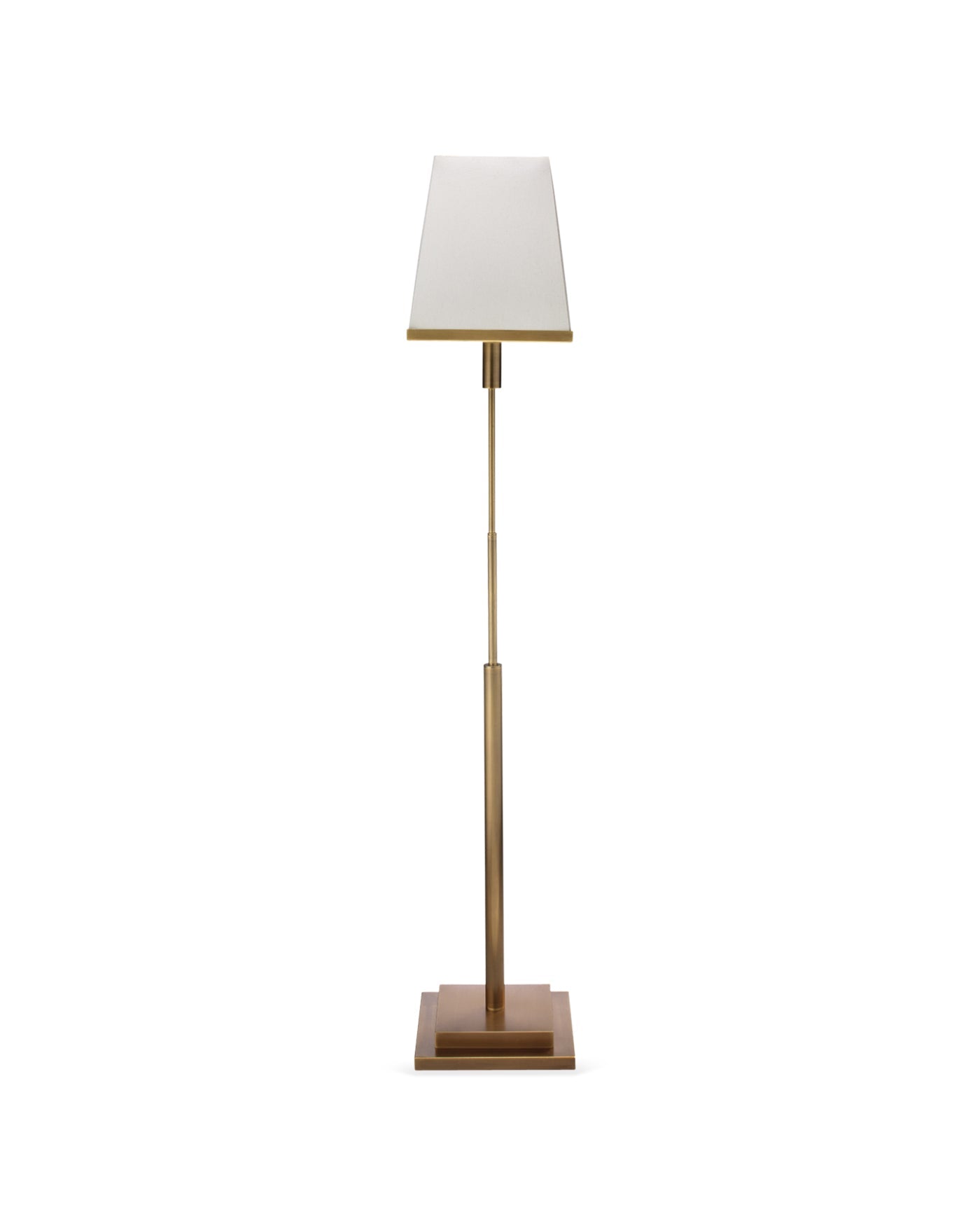 Jud Floor Lamp in Antique Brass With Large Square Open Cone Shade in White Linen