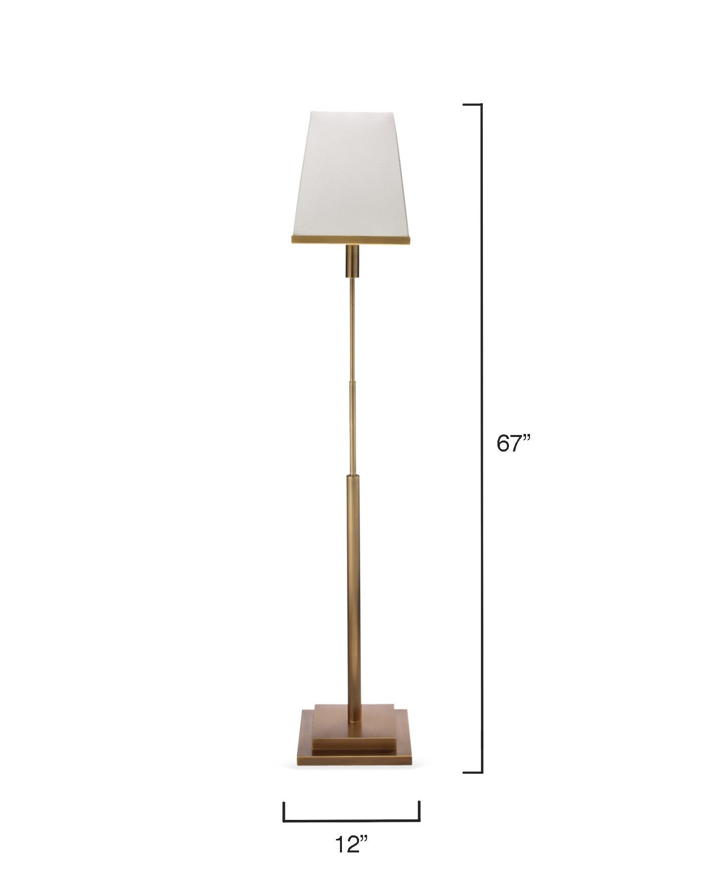 Jud Floor Lamp in Antique Brass With Large Square Open Cone Shade in White Linen