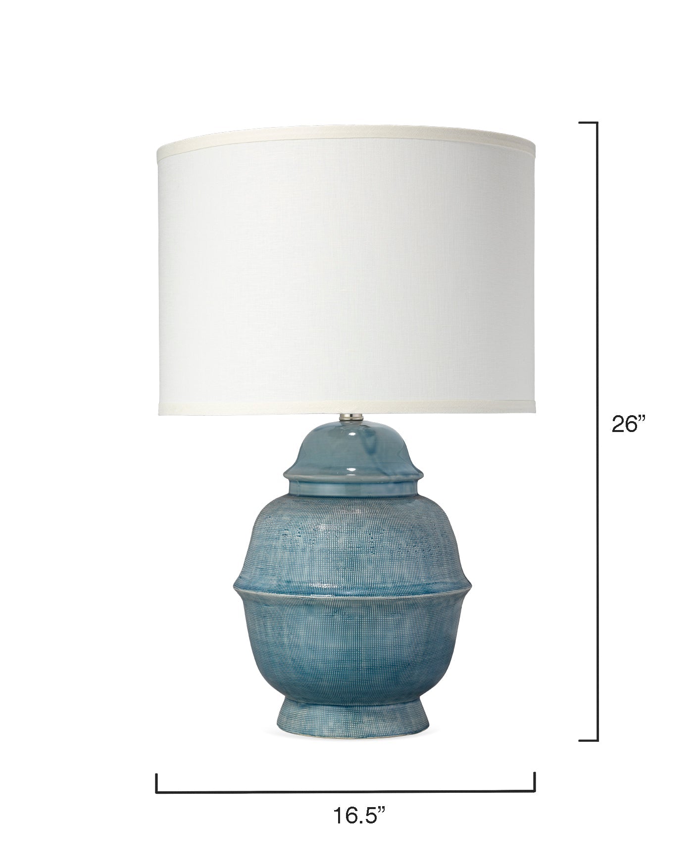 Kaya Table Lamp in Blue Ceramic With Classic Drum Shade in Sea Salt Linen