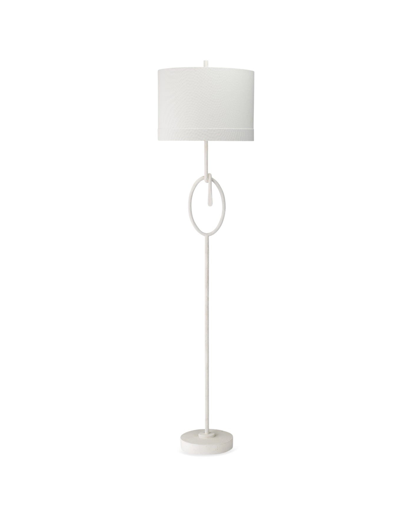 Knot Floor Lamp in White Gesso with Wide Oval Shade in Off White Linen