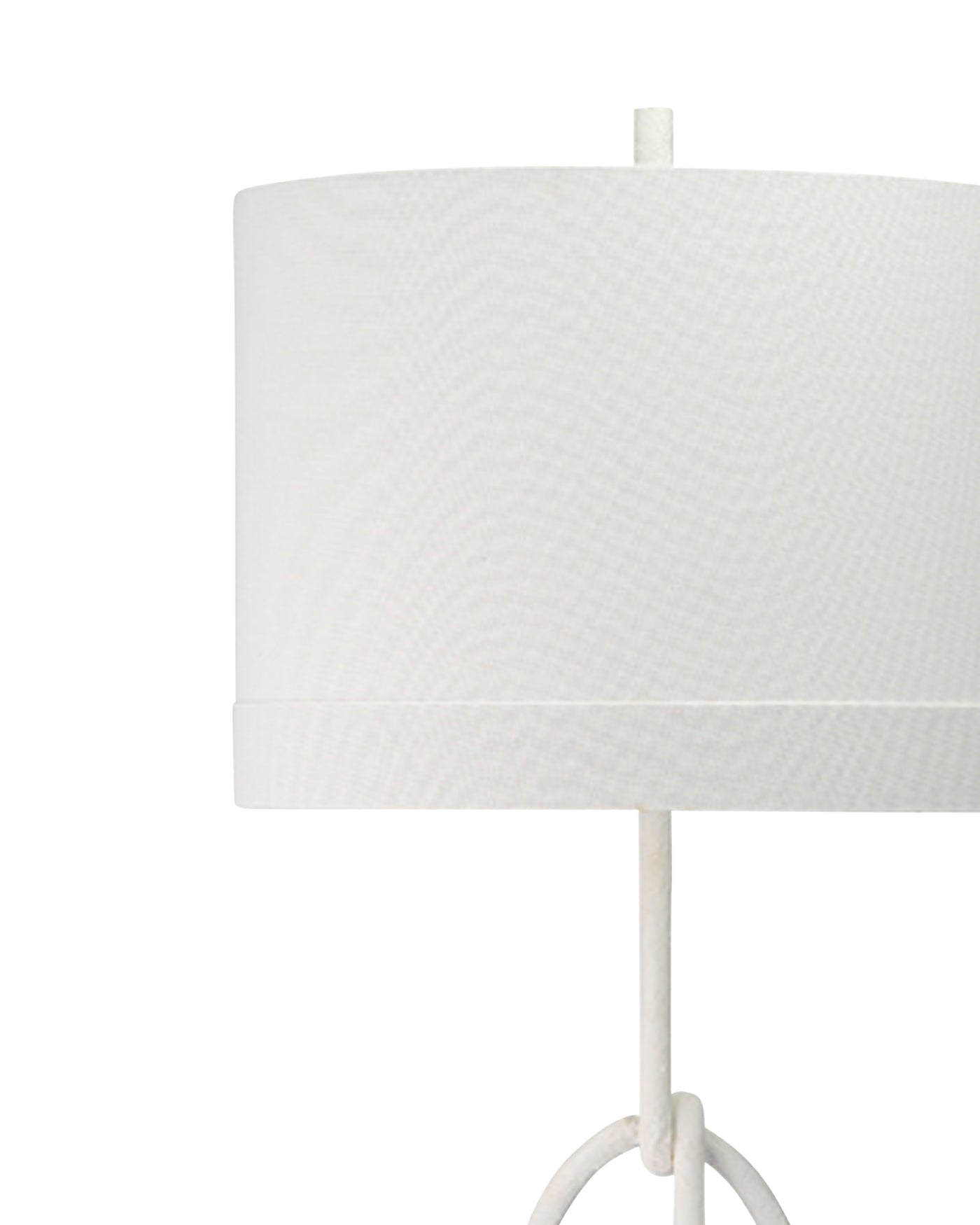 Knot Floor Lamp in White Gesso with Wide Oval Shade in Off White Linen