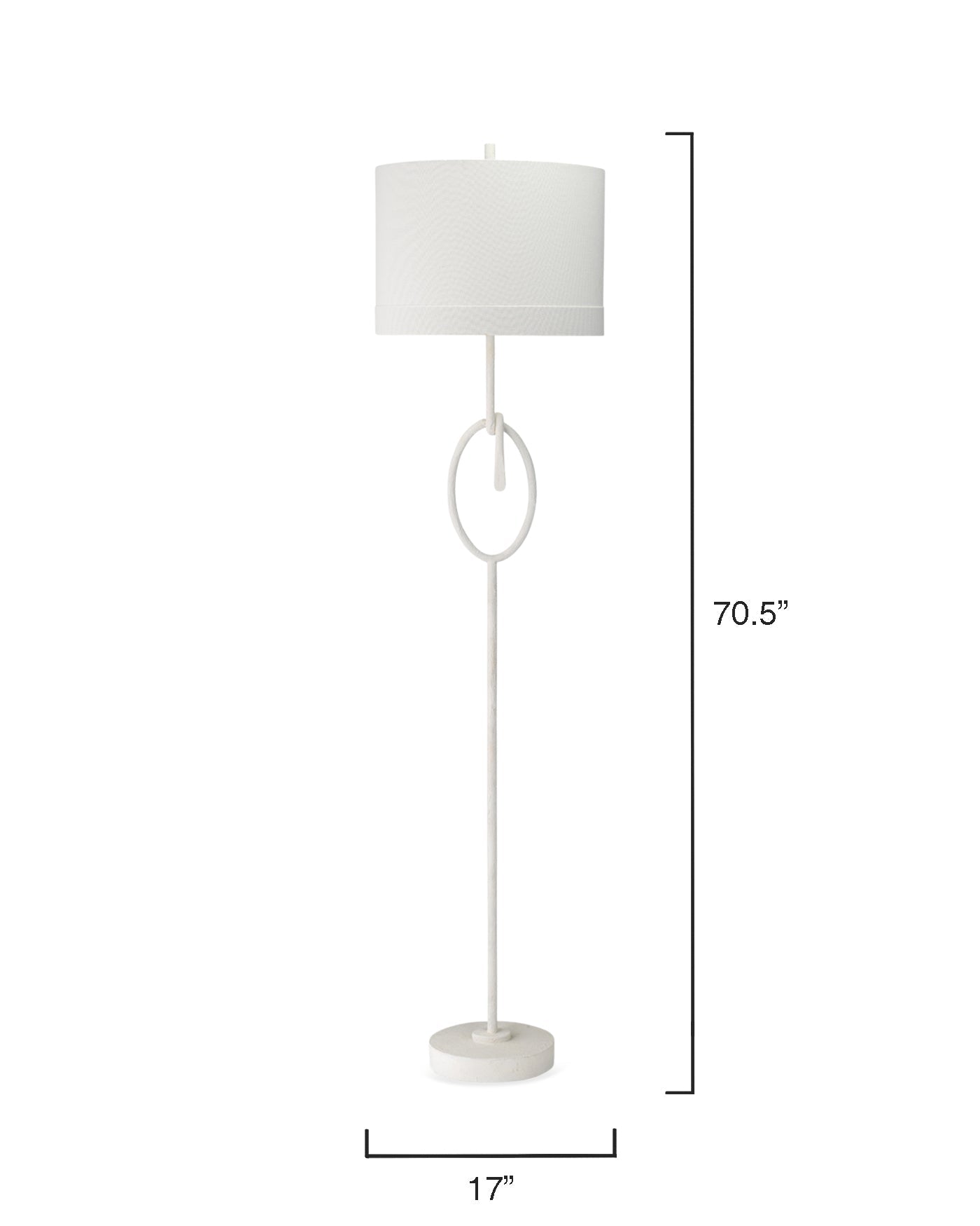 Knot Floor Lamp in White Gesso with Wide Oval Shade in Off White Linen