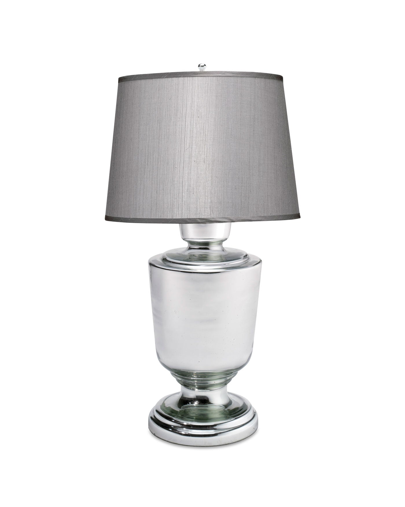 Lafitte Table Lamp, Large in Mercury Glass With Large Open Cone Shade in Silver Hemp