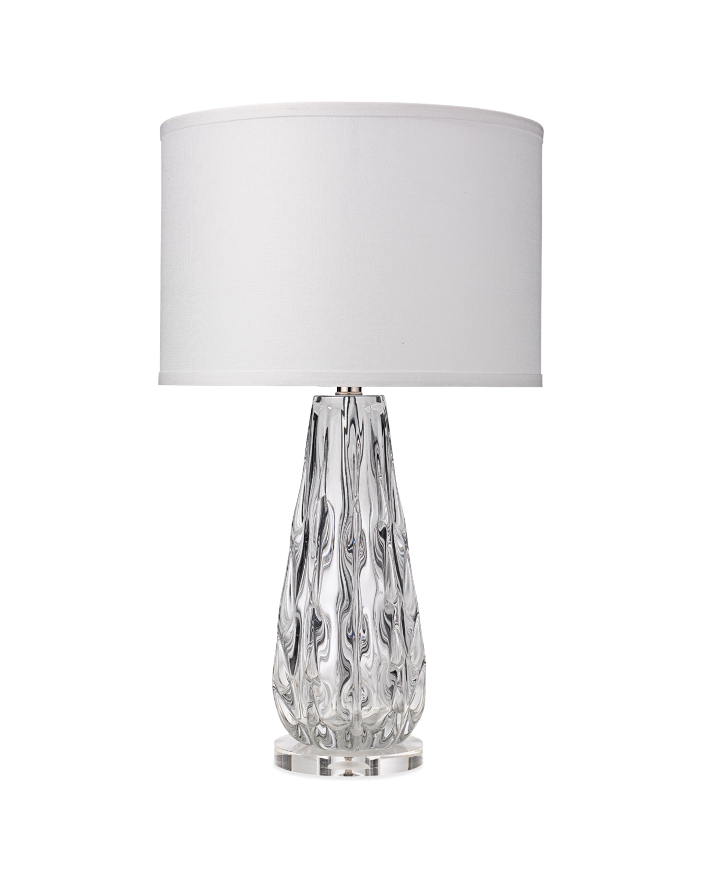 Laurel Table Lamp in Clear Glass With Medium Drum Shade in White Linen