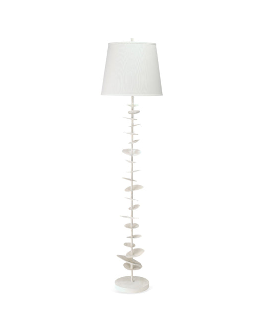 Petals Floor Lamp in White Gesso with Cone Shade in Off White Linen