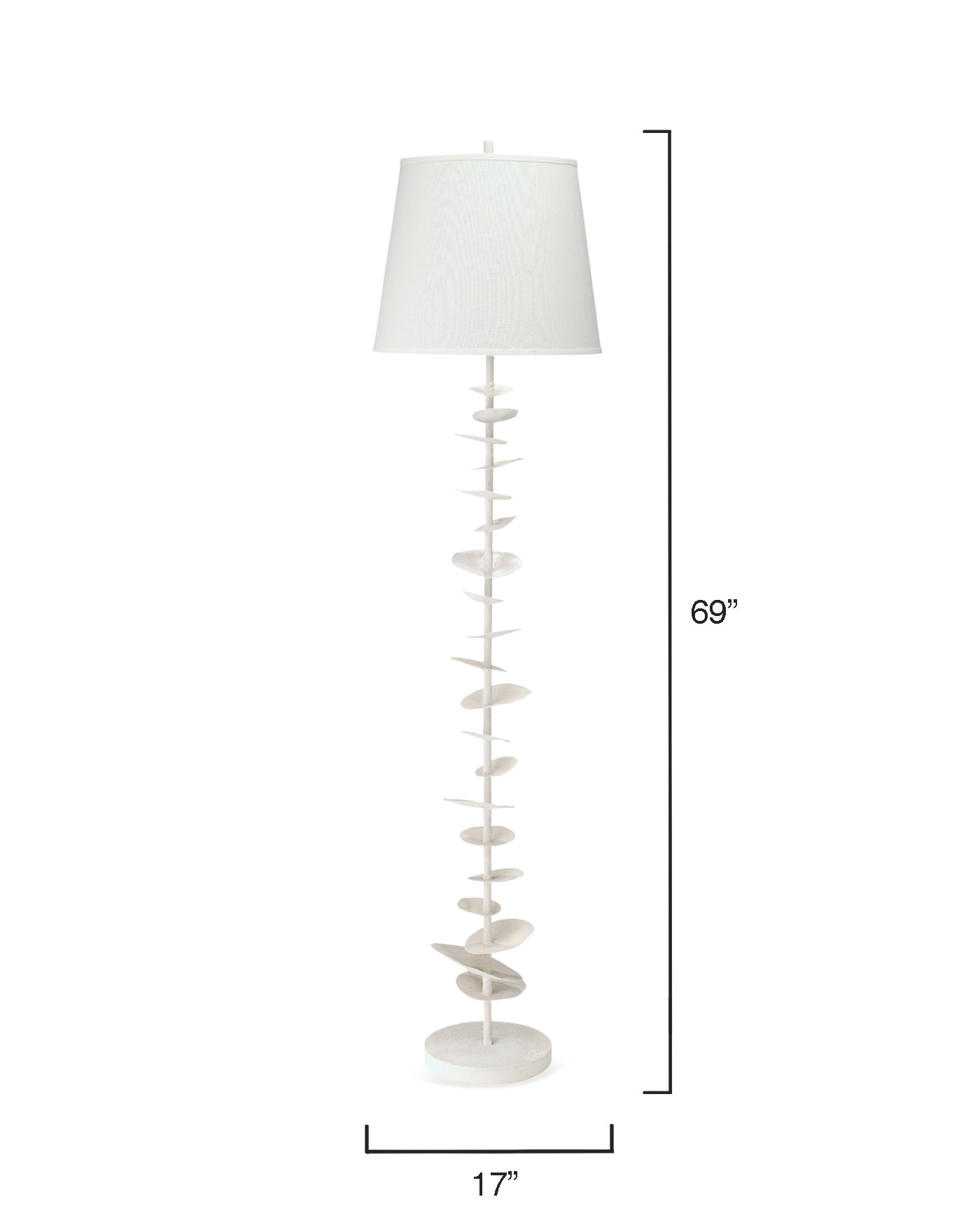 Petals Floor Lamp in White Gesso with Cone Shade in Off White Linen