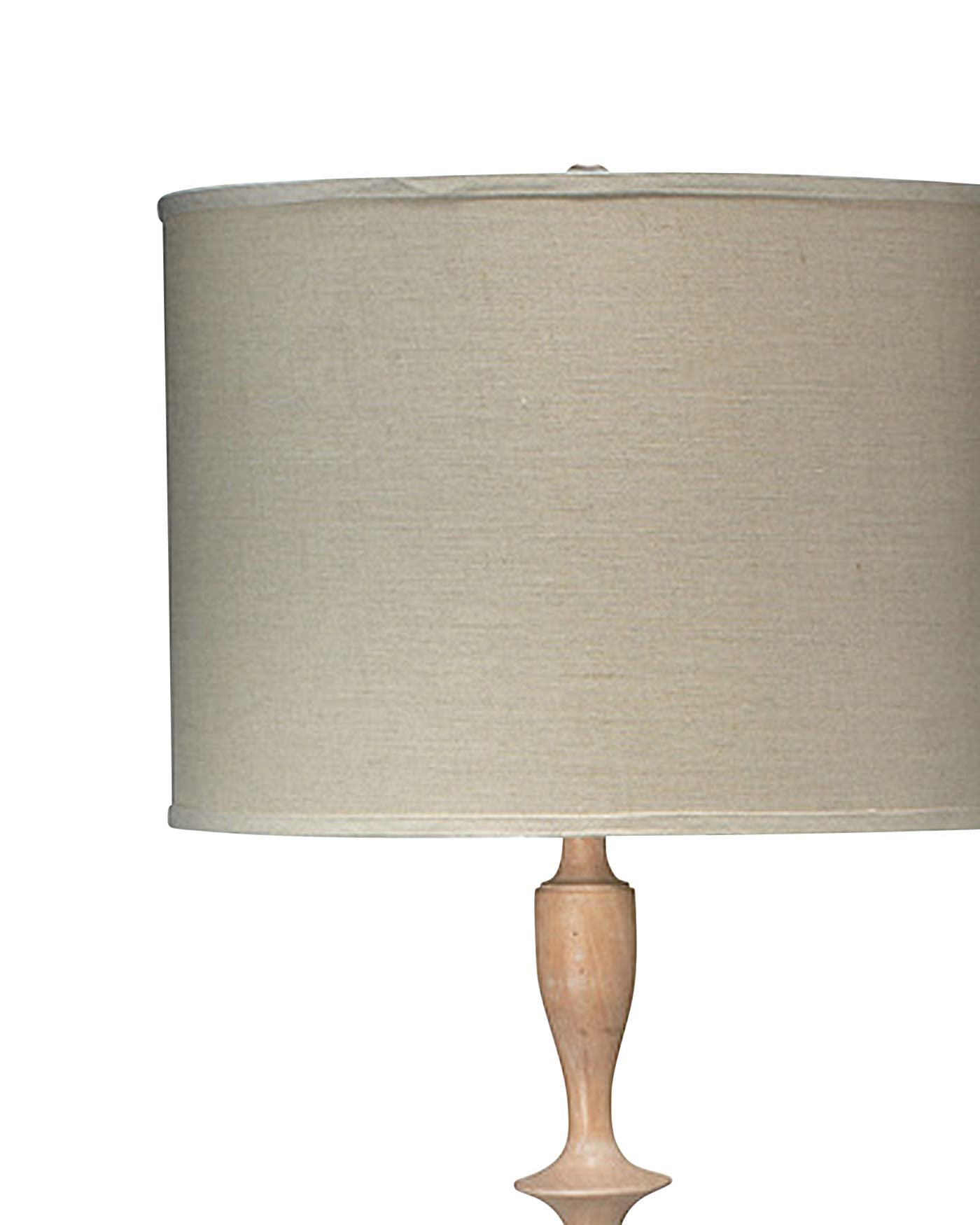 Petite Paro Floor Lamp in Bleached Wood With Large Drum Shade in Natural Linen