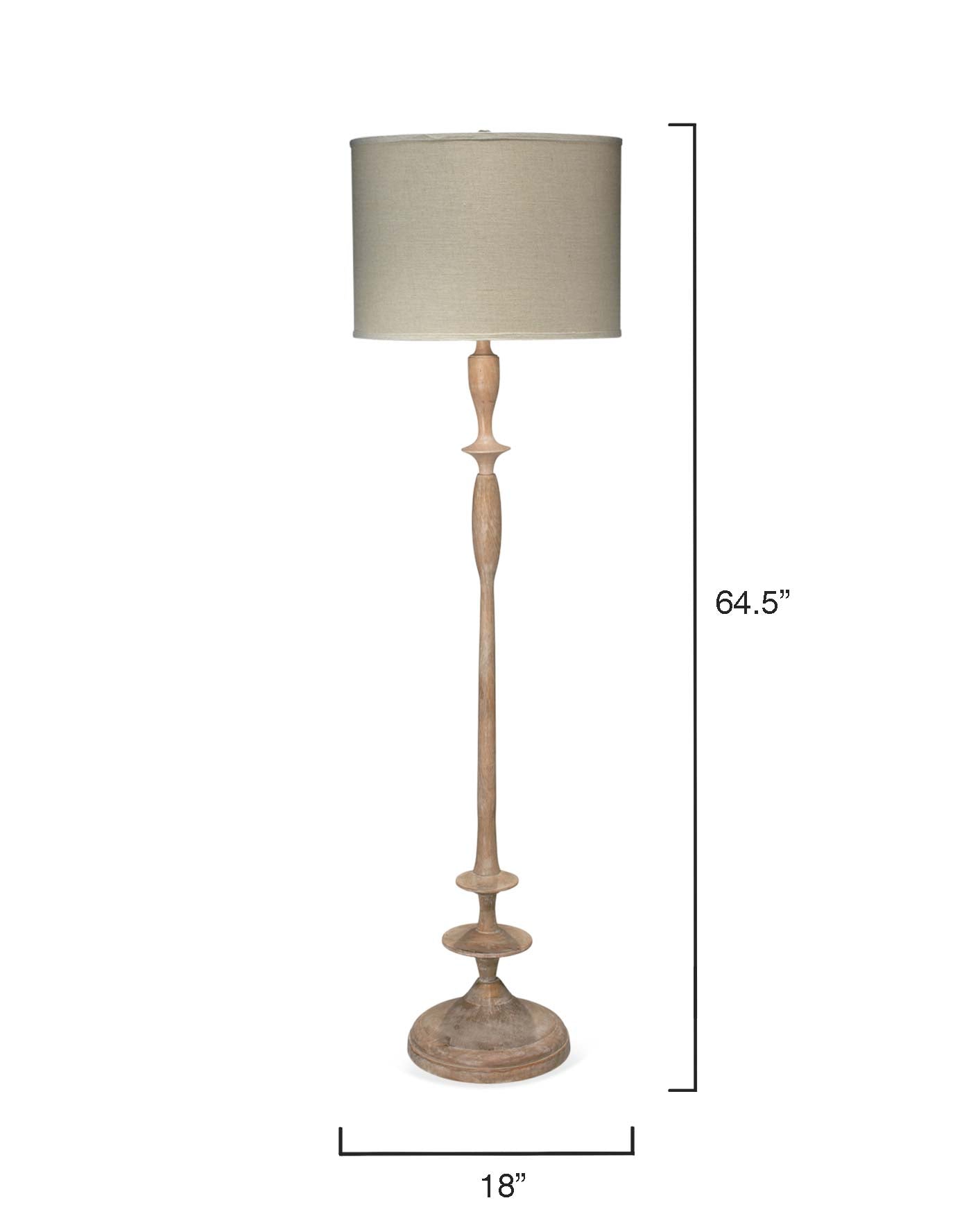 Petite Paro Floor Lamp in Bleached Wood With Large Drum Shade in Natural Linen