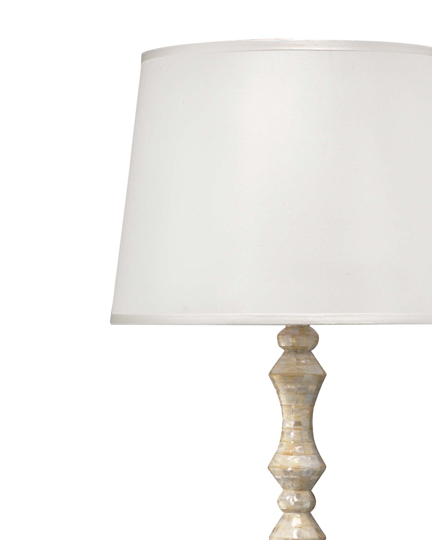 Ornate Pillar Floor Lamp in Mother of Pearl With Large Open Cone Shade in White Silk