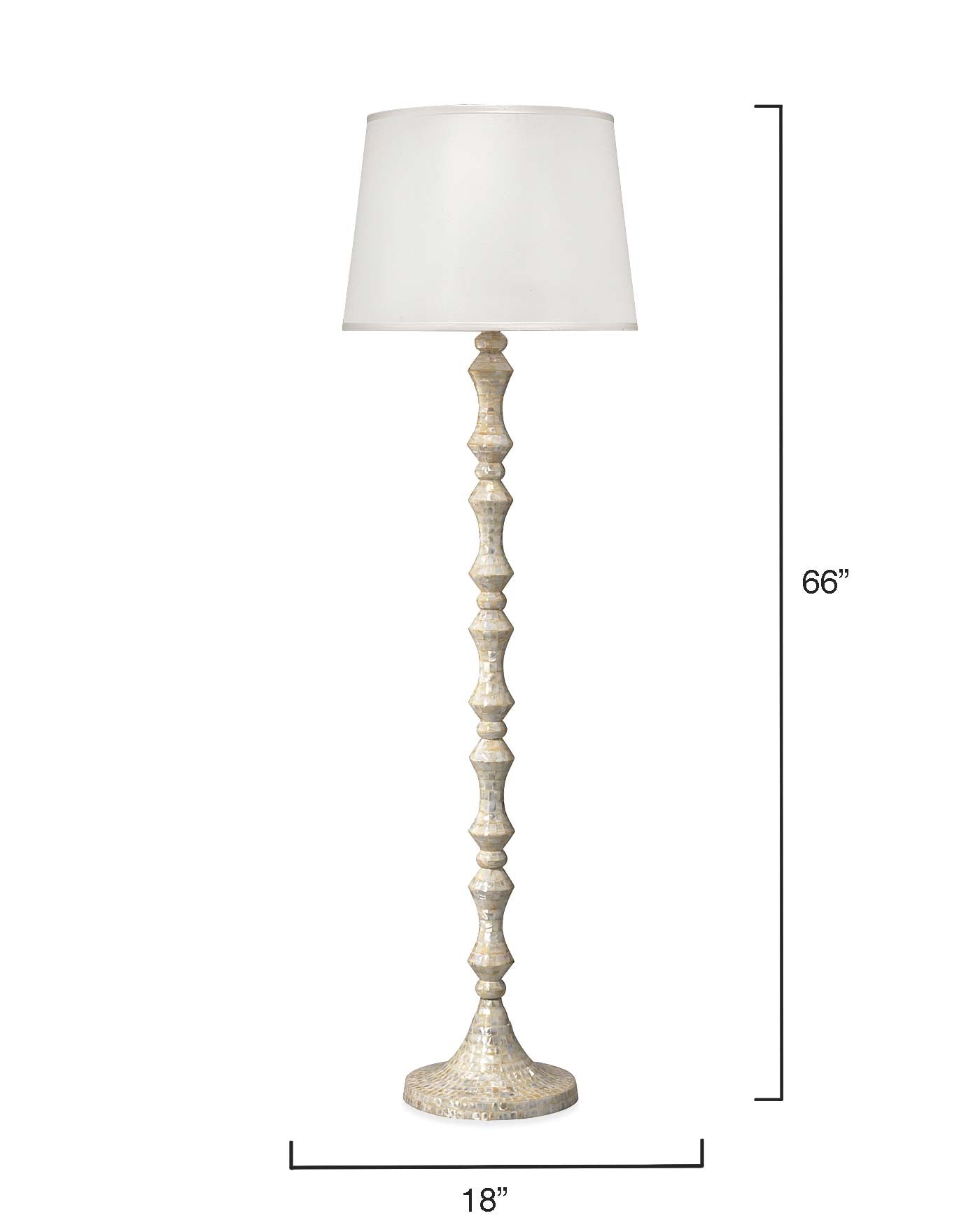 Ornate Pillar Floor Lamp in Mother of Pearl With Large Open Cone Shade in White Silk