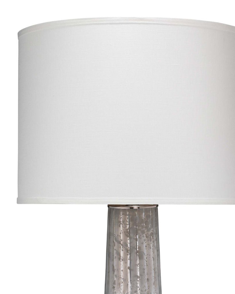 Striped Silver Pillar Table Lamp With Large Drum Shade in White Linen