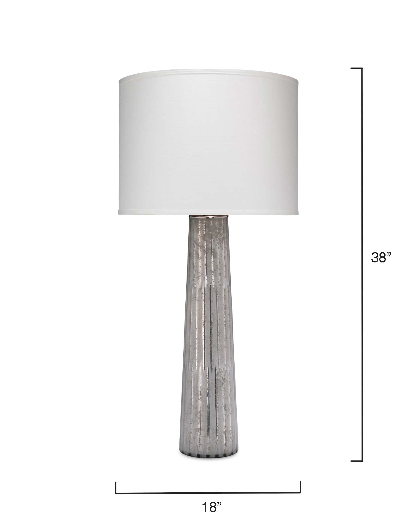 Striped Silver Pillar Table Lamp With Large Drum Shade in White Linen