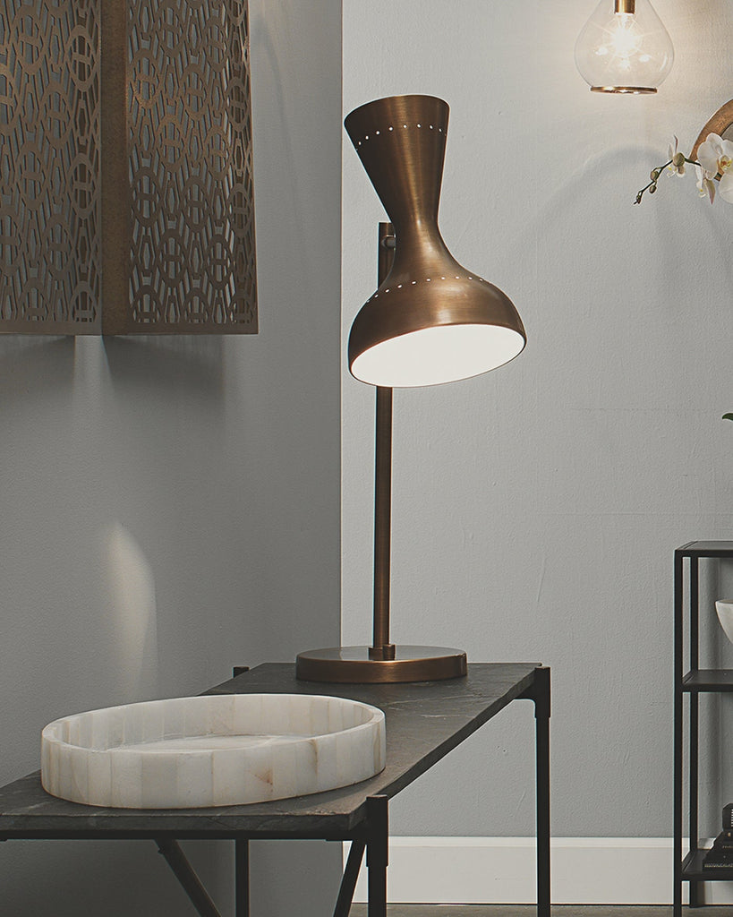 Pisa Swing Arm Table Lamp in Antique Brass Metal