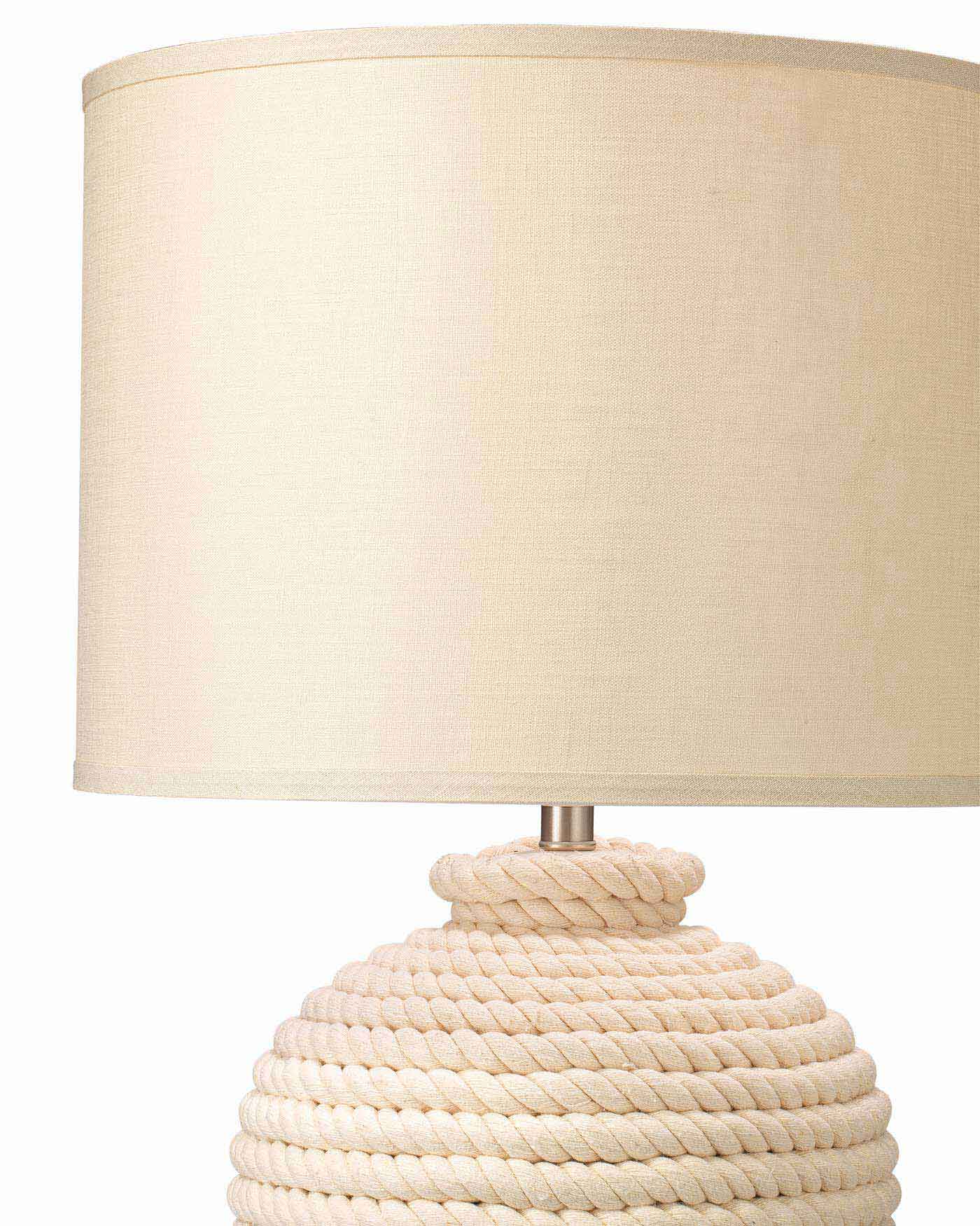 Poseidon Table Lamp in White Rope With Large Drum Shade in Stone Linen