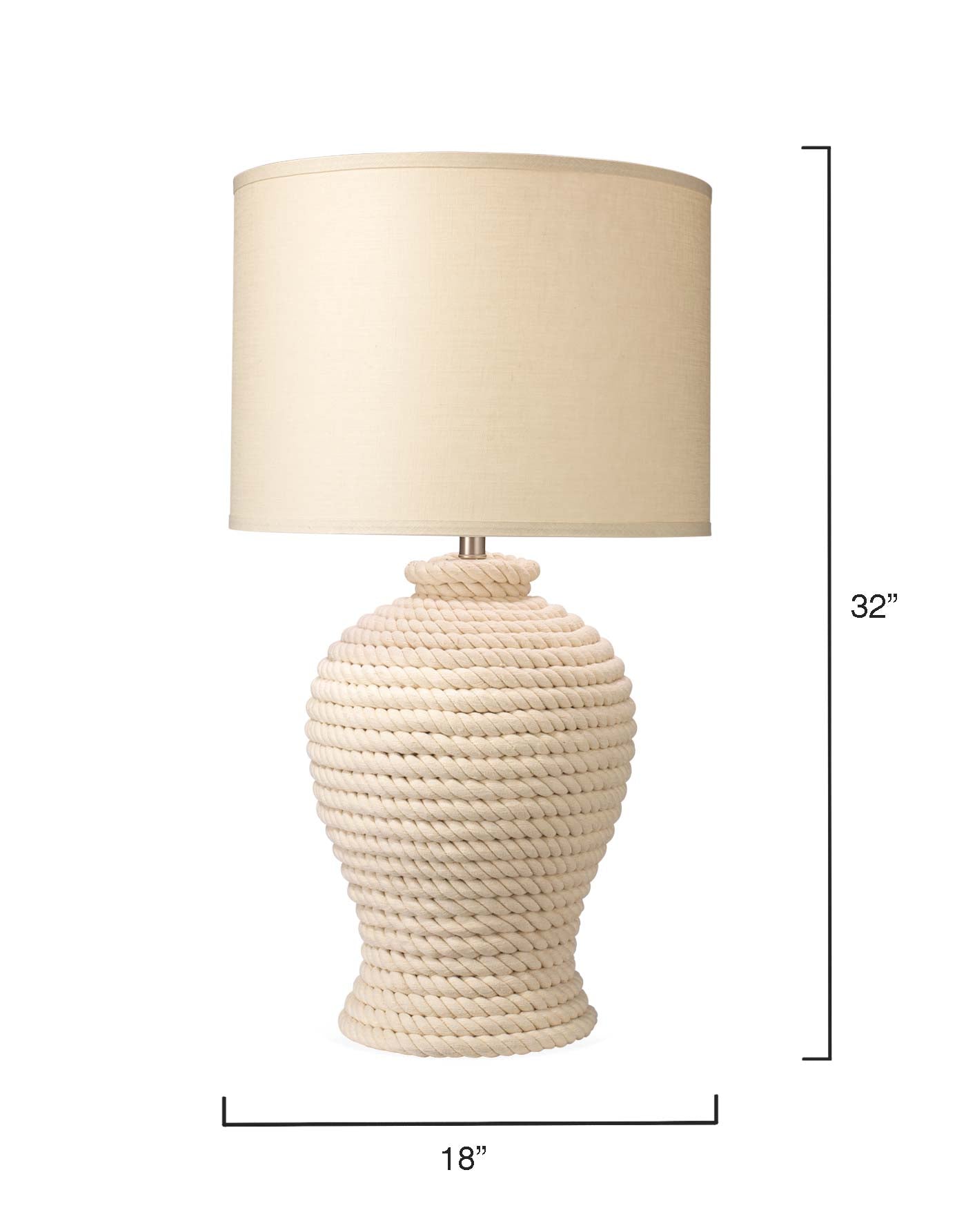 Poseidon Table Lamp in White Rope With Large Drum Shade in Stone Linen