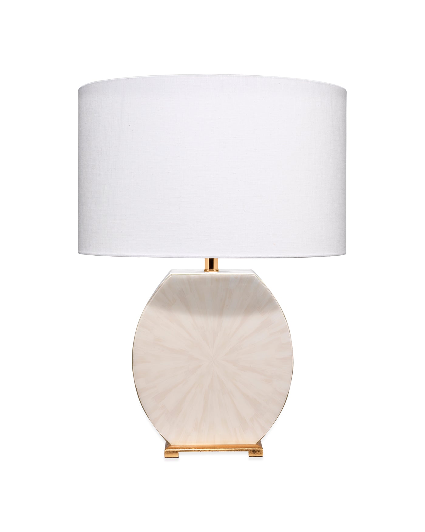 Radiant Table Lamp In Cream Horn Lacquer With Gold Leaf Metal Base With Drum Shade In White Linen