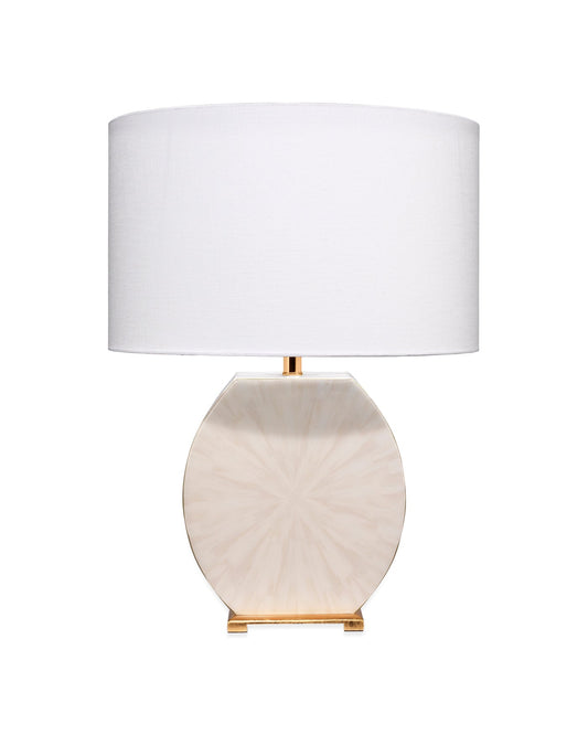 Radiant Table Lamp In Cream Horn Lacquer With Gold Leaf Metal Base With Drum Shade In White Linen