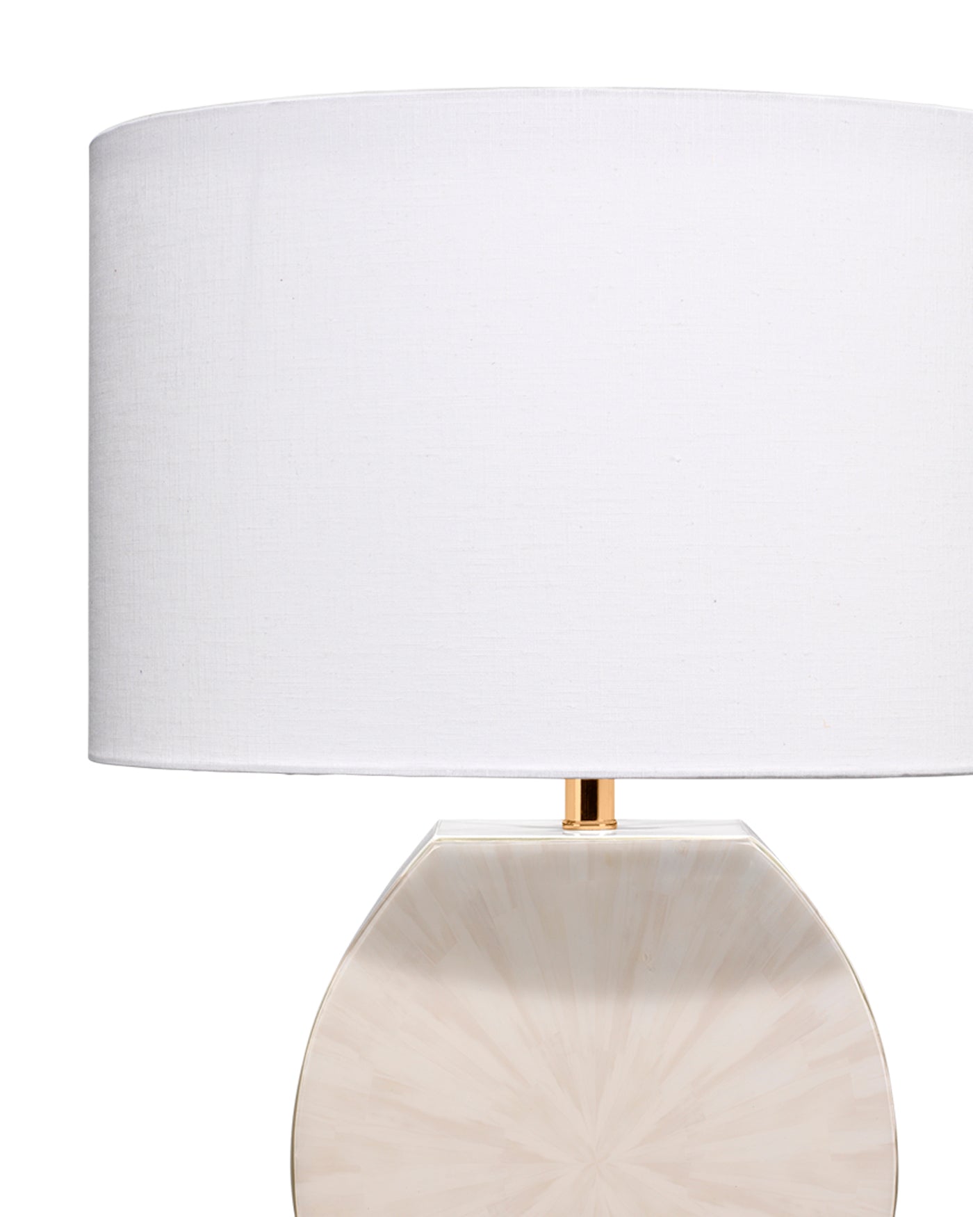 Radiant Table Lamp In Cream Horn Lacquer With Gold Leaf Metal Base With Drum Shade In White Linen