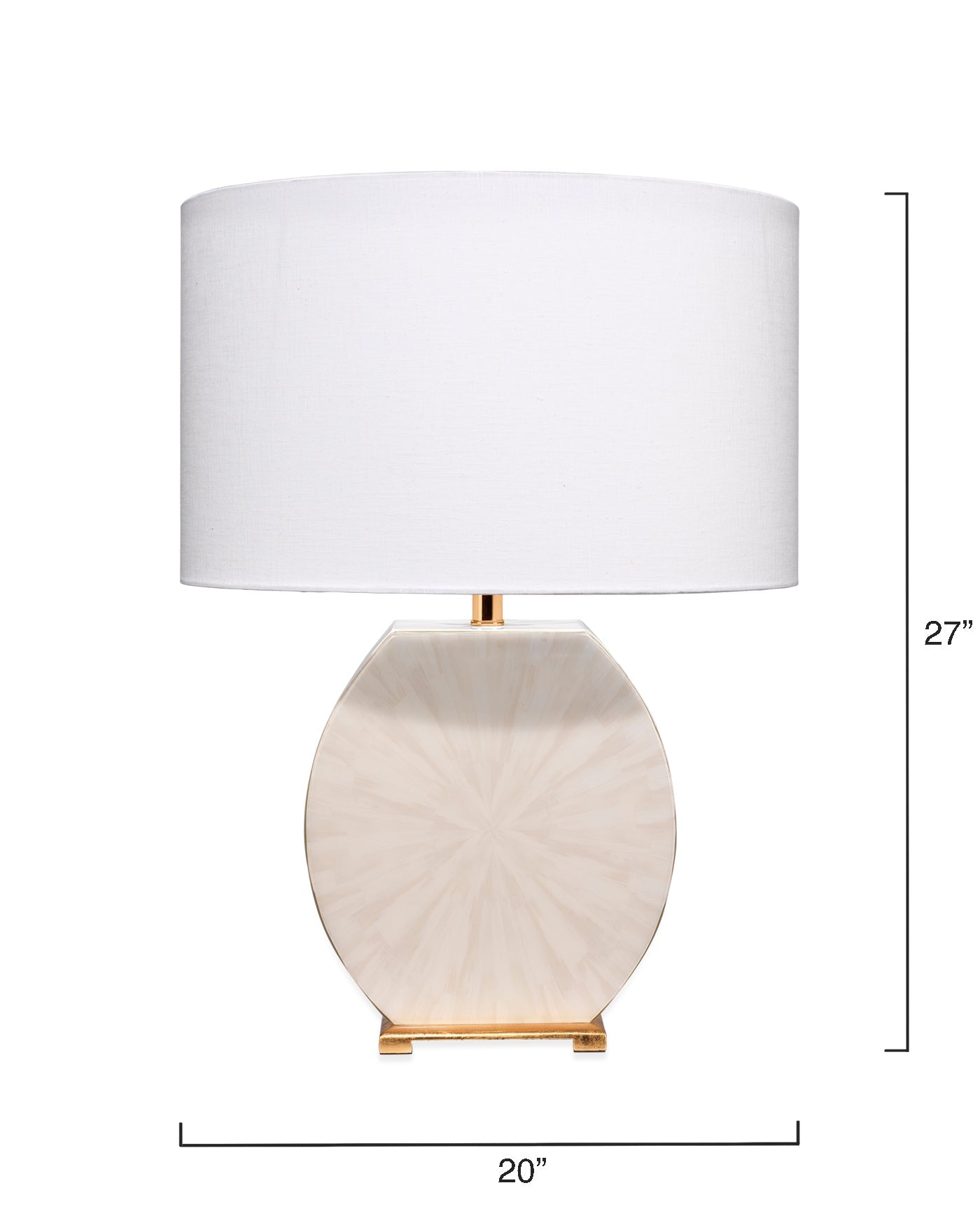 Radiant Table Lamp In Cream Horn Lacquer With Gold Leaf Metal Base With Drum Shade In White Linen