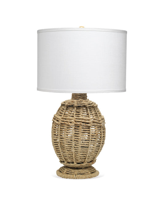 Jute Urn Table Lamp, Small in Rope With Medium Drum Shade in White Linen