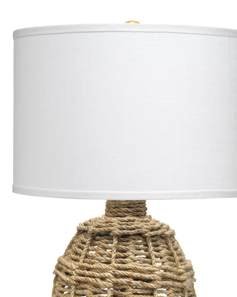 Jute Urn Table Lamp, Small in Rope With Medium Drum Shade in White Linen