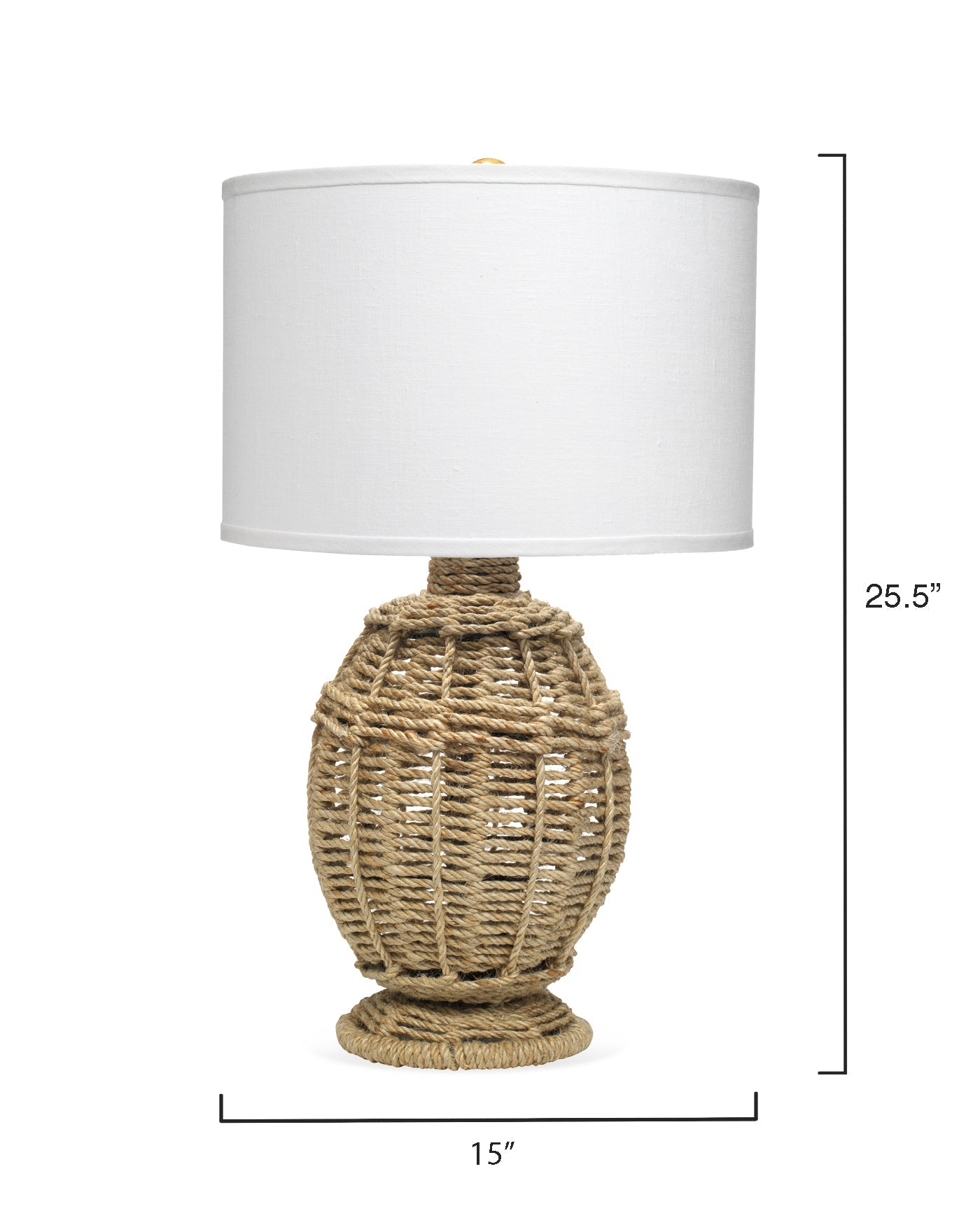 Jute Urn Table Lamp, Small in Rope With Medium Drum Shade in White Linen