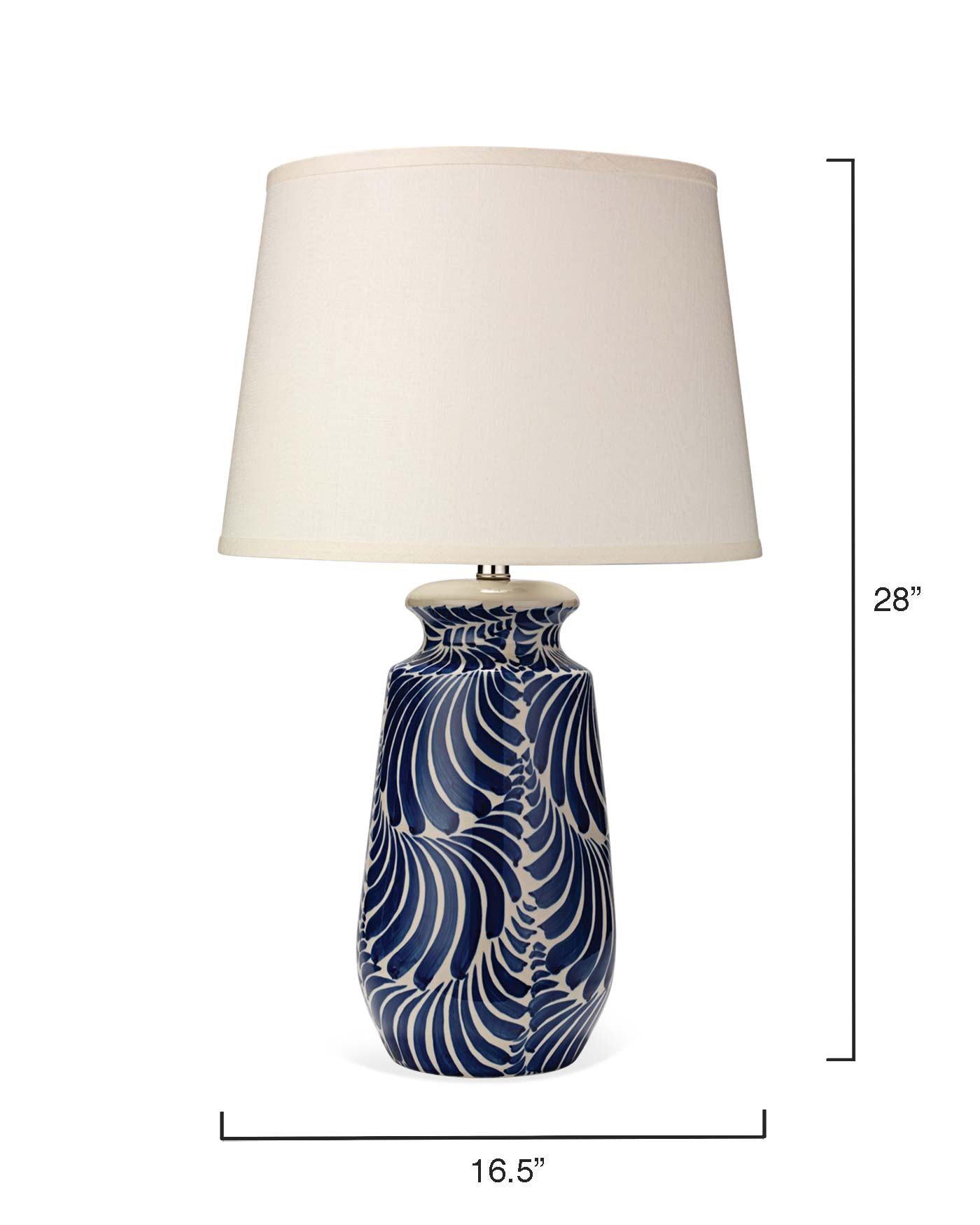 Santa Barbara Table Lamp in Blue and White Ceramic With Classic Open Cone Shade in Sea Salt Linen