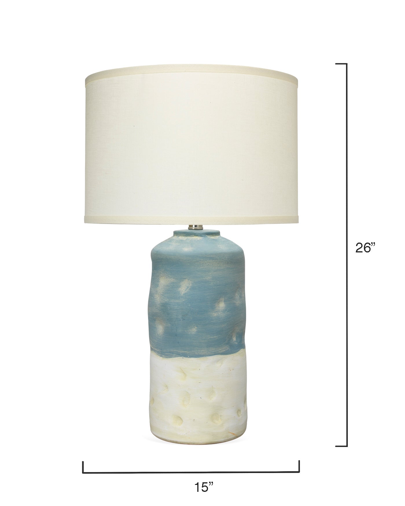 Sedona Table Lamp in Blue and White Ceramic With Medium Drum Shade in Sea Salt Linen