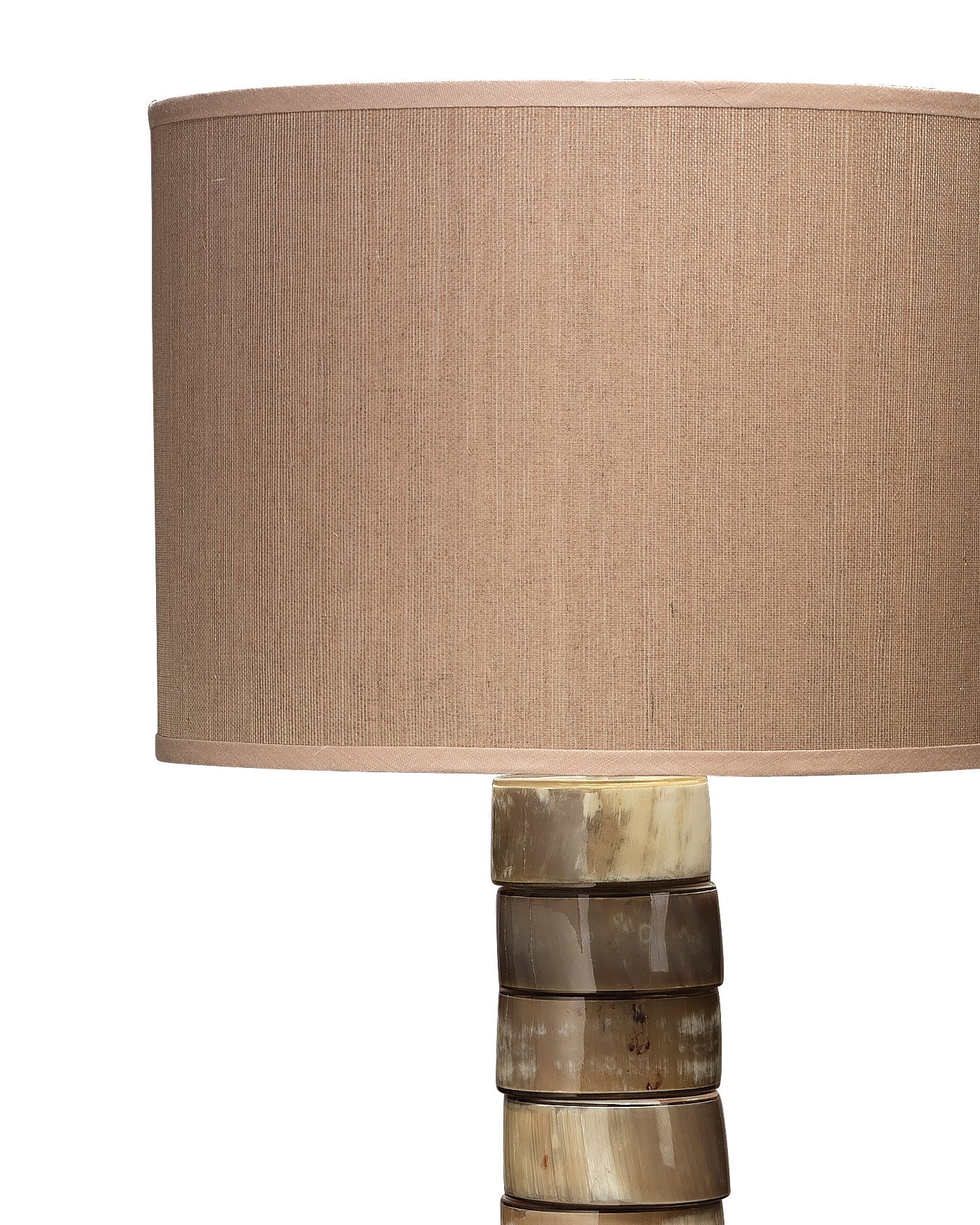 Stacked Horn Floor Lamp in Horn With Large Drum Shade in Elephant Hemp