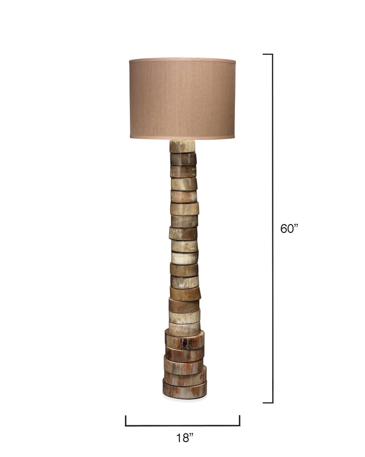 Stacked Horn Floor Lamp in Horn With Large Drum Shade in Elephant Hemp