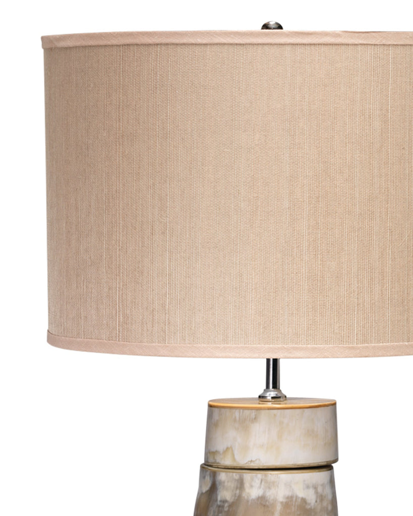 Stacked Horn Table Lamp in Horn With Medium Drum Shade in Elephant Hemp