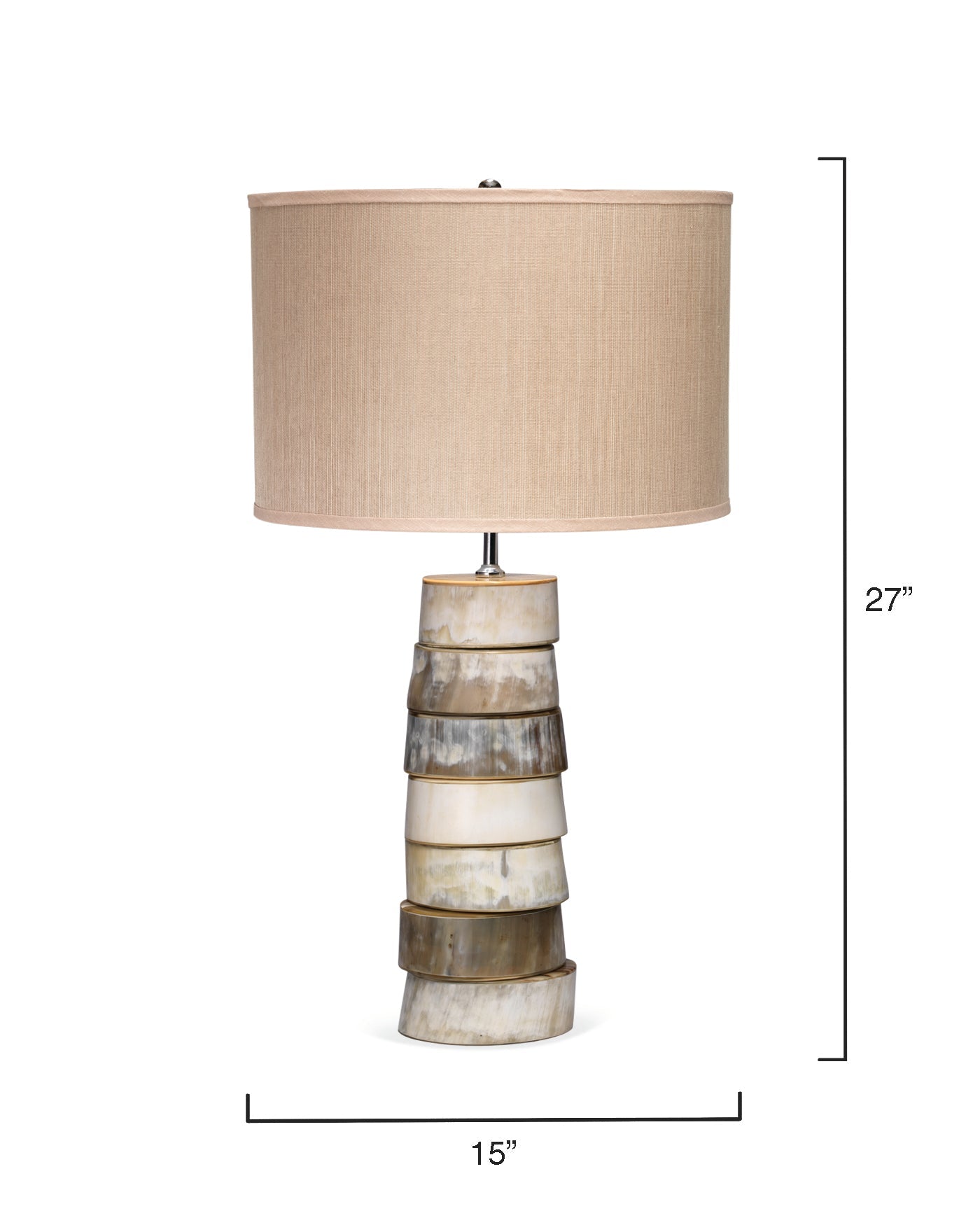 Stacked Horn Table Lamp in Horn With Medium Drum Shade in Elephant Hemp