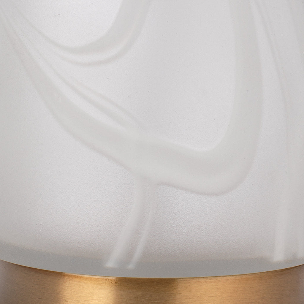 Streamer Table Lamp, Large in White Swirl Glass With Large Drum Shade in White Linen