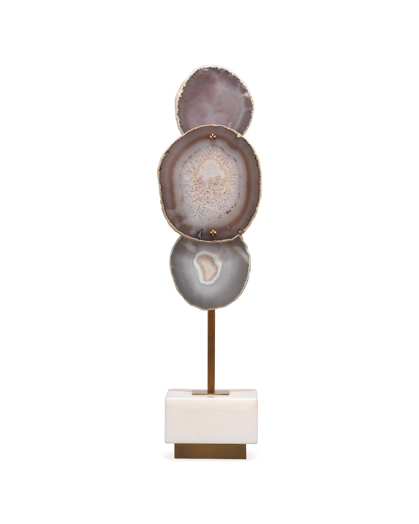 Trinity Table Lamp, Large in Pale Lavender Agate & Antique Brass Metal