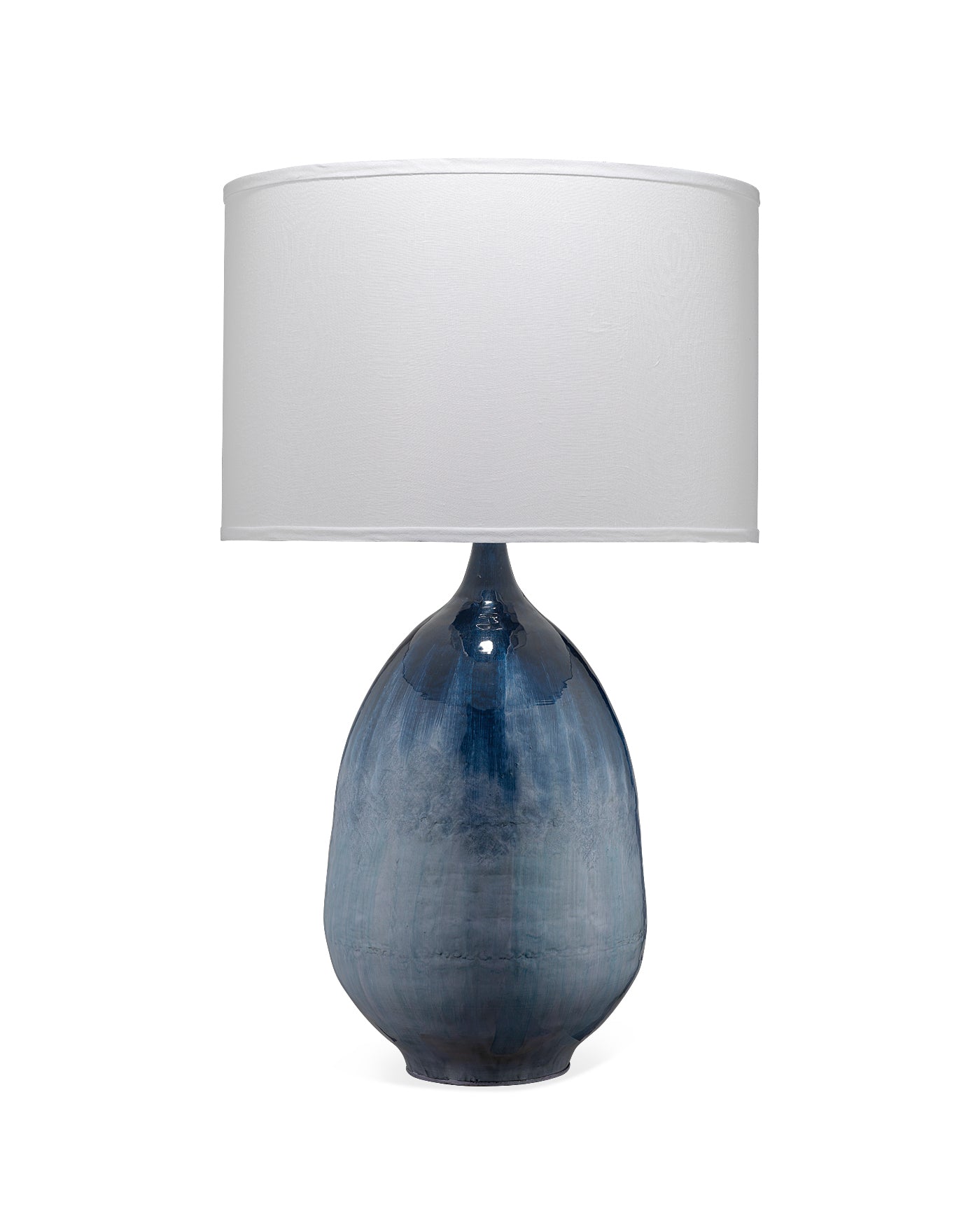 Twilight Table Lamp in Blue Ombre Enameled Metal With Drum Shade in White Linen