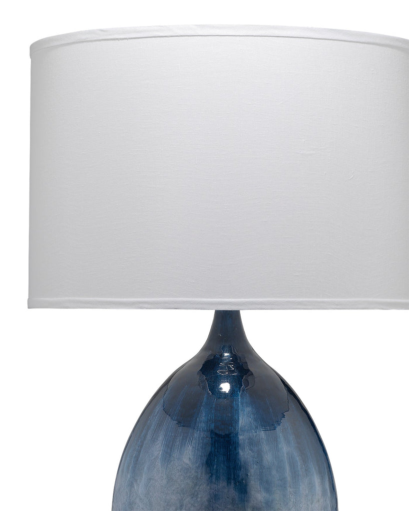 Twilight Table Lamp in Blue Ombre Enameled Metal With Drum Shade in White Linen