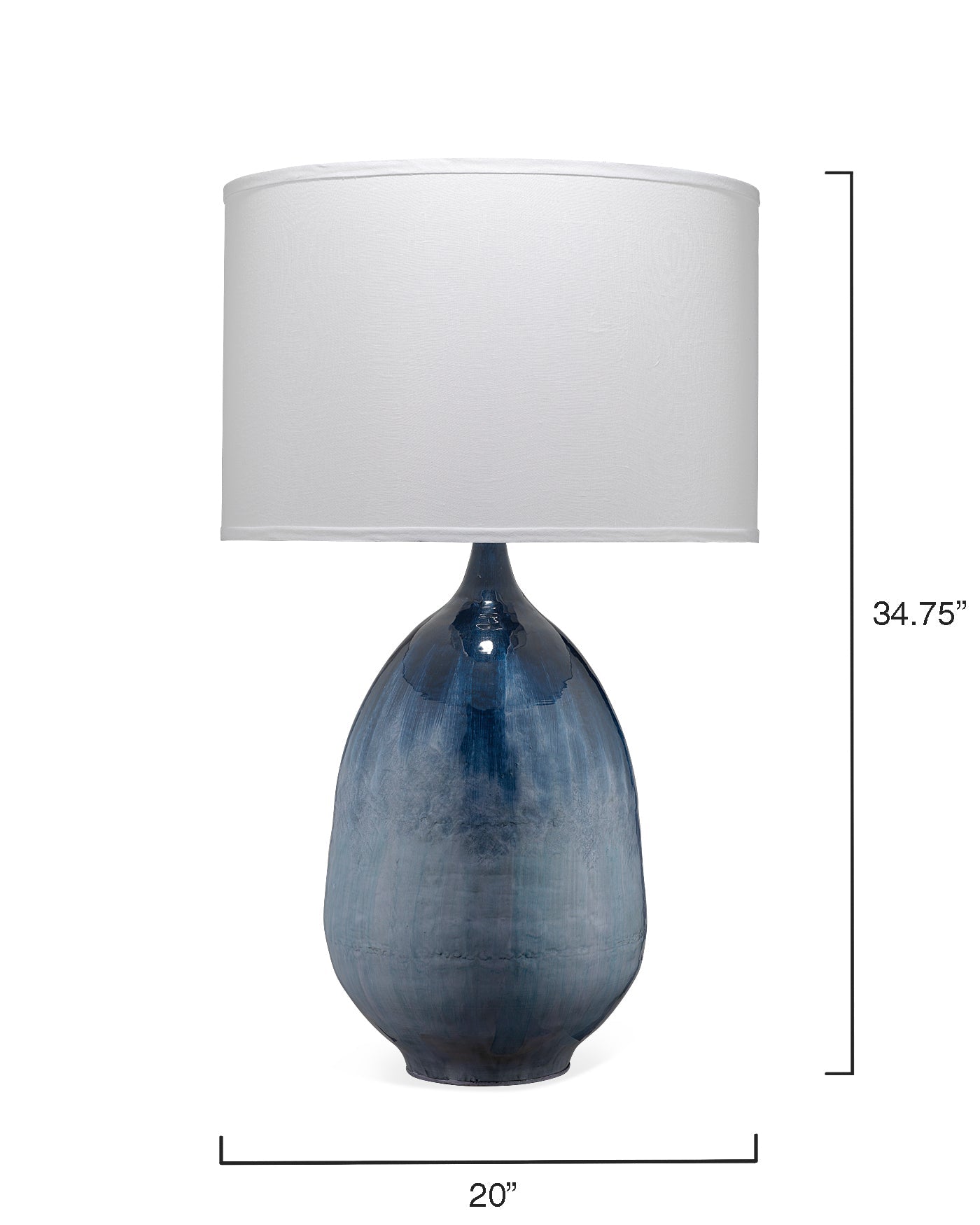 Twilight Table Lamp in Blue Ombre Enameled Metal With Drum Shade in White Linen