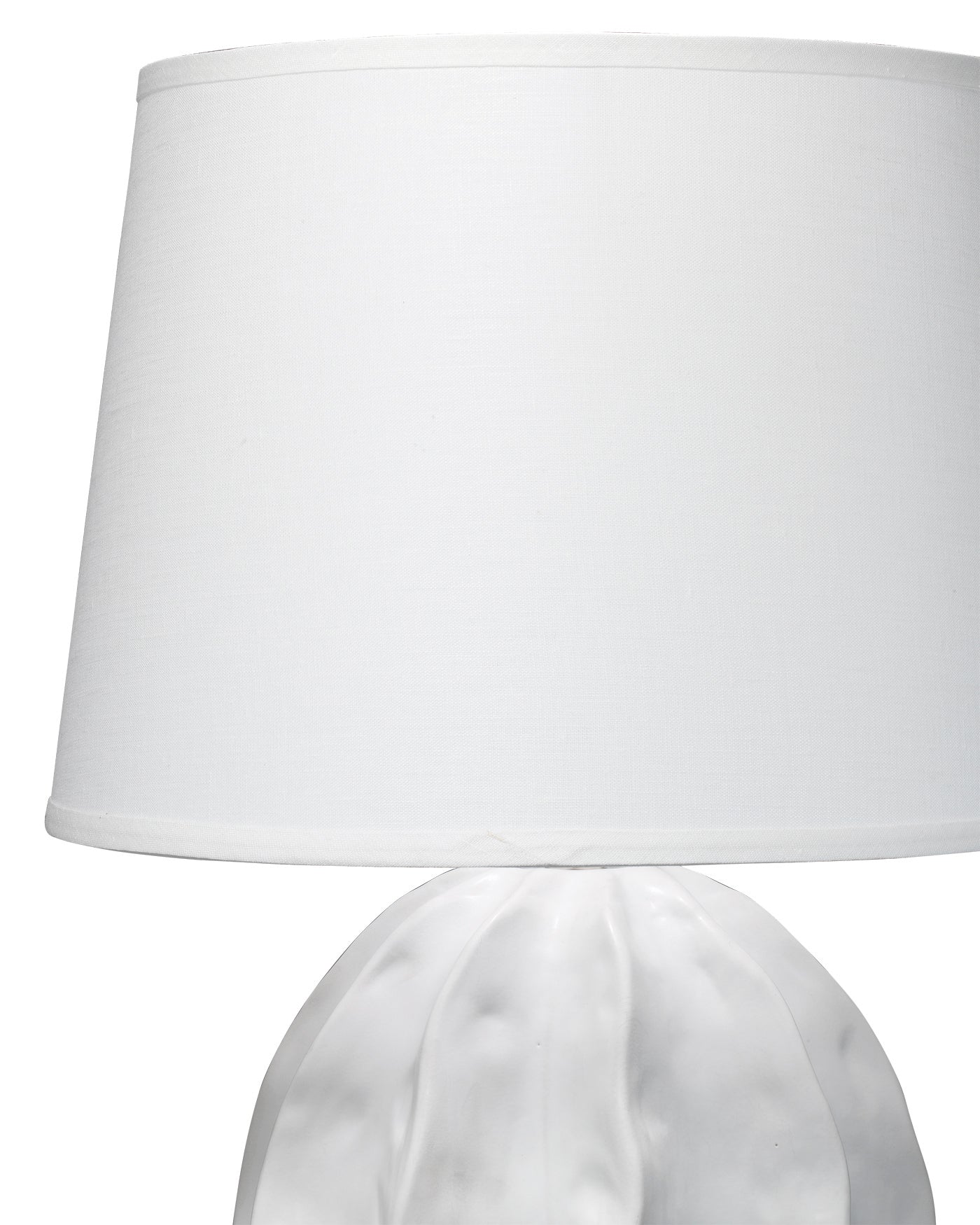 Urchin Table Lamp in Matte White With Large Cone Shade in White Linen