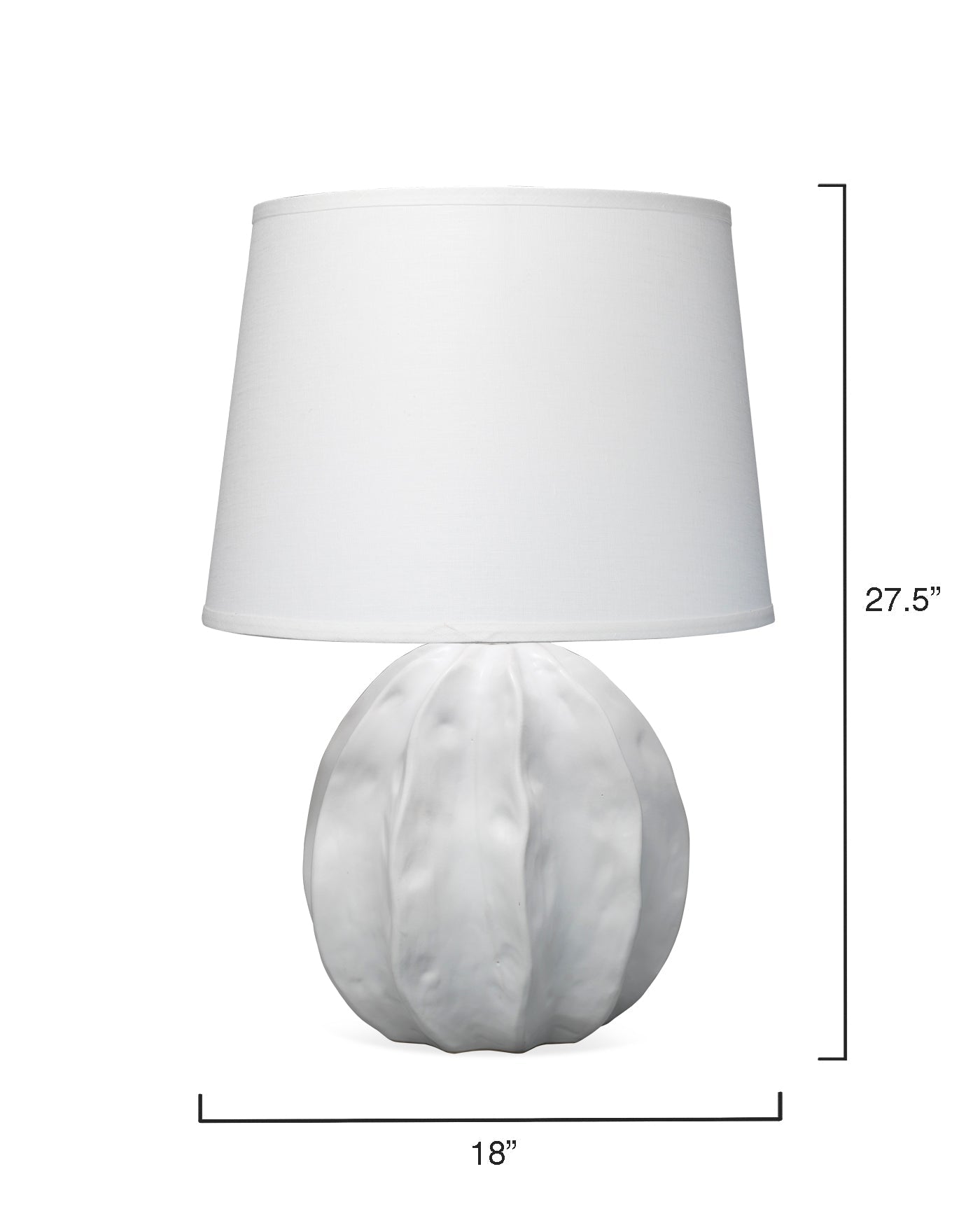 Urchin Table Lamp in Matte White With Large Cone Shade in White Linen