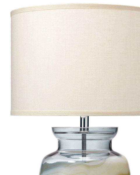 Ursula Table Lamp in Blue Swirl With Classic Drum Shade in Sea Salt Linen