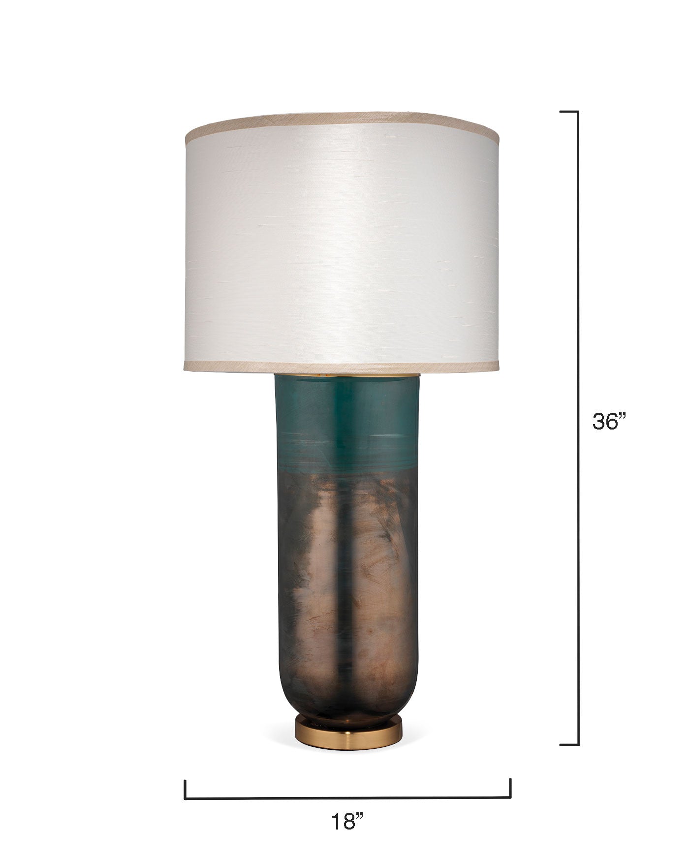 Vapor Table Lamp, Large in Aqua glass With Large Drum Shade in Cream Faux Silk With Taupe Silk Trim