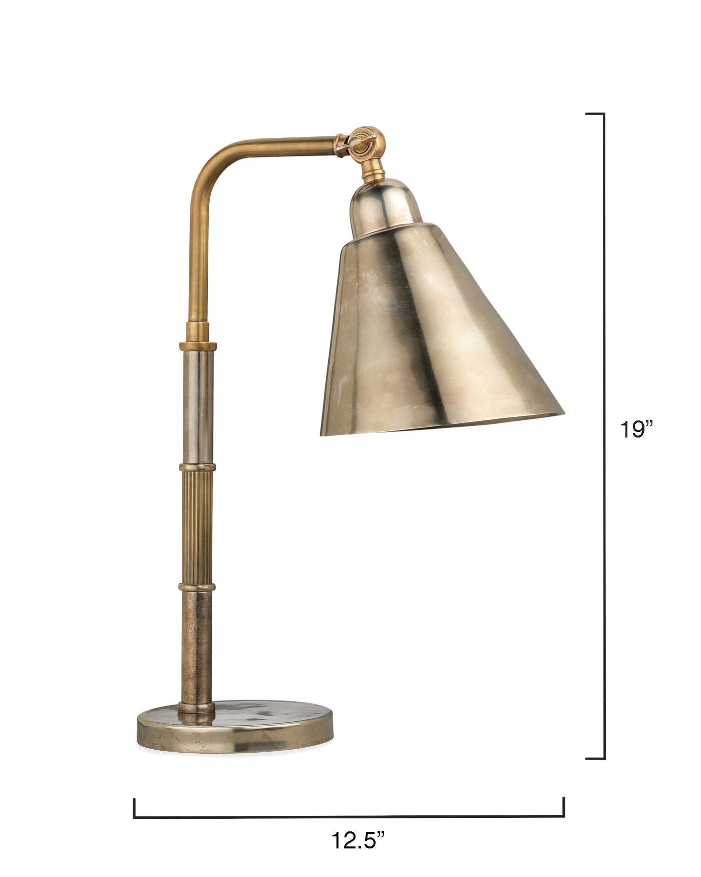 Vilhelm Task Lamp in Antique Brass/Silver Metal (finishes will vary, a natural patina exists and is not a
defect, variation in stain pattern will occur)