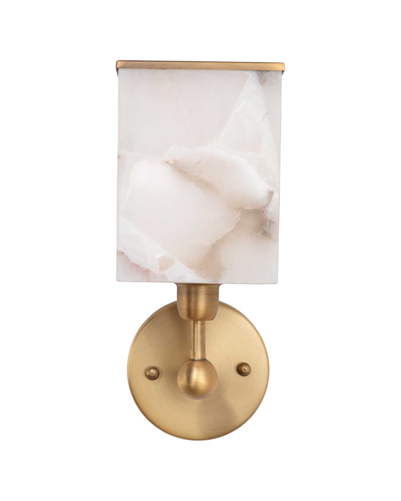 Ghost Axis Wall Sconce in White Alabaster With Antique Brass Metal