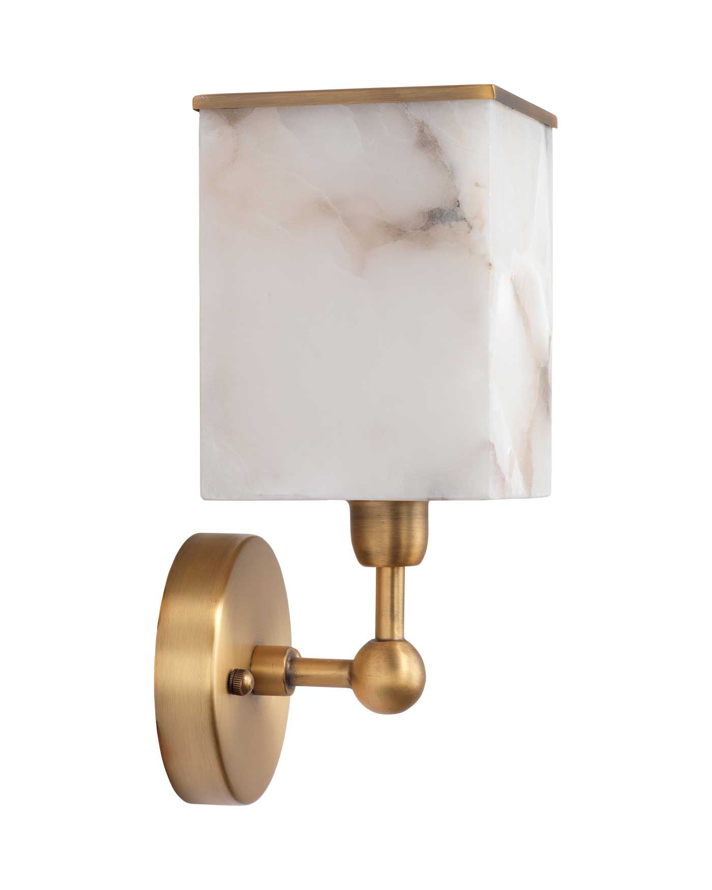 Ghost Axis Wall Sconce in White Alabaster With Antique Brass Metal