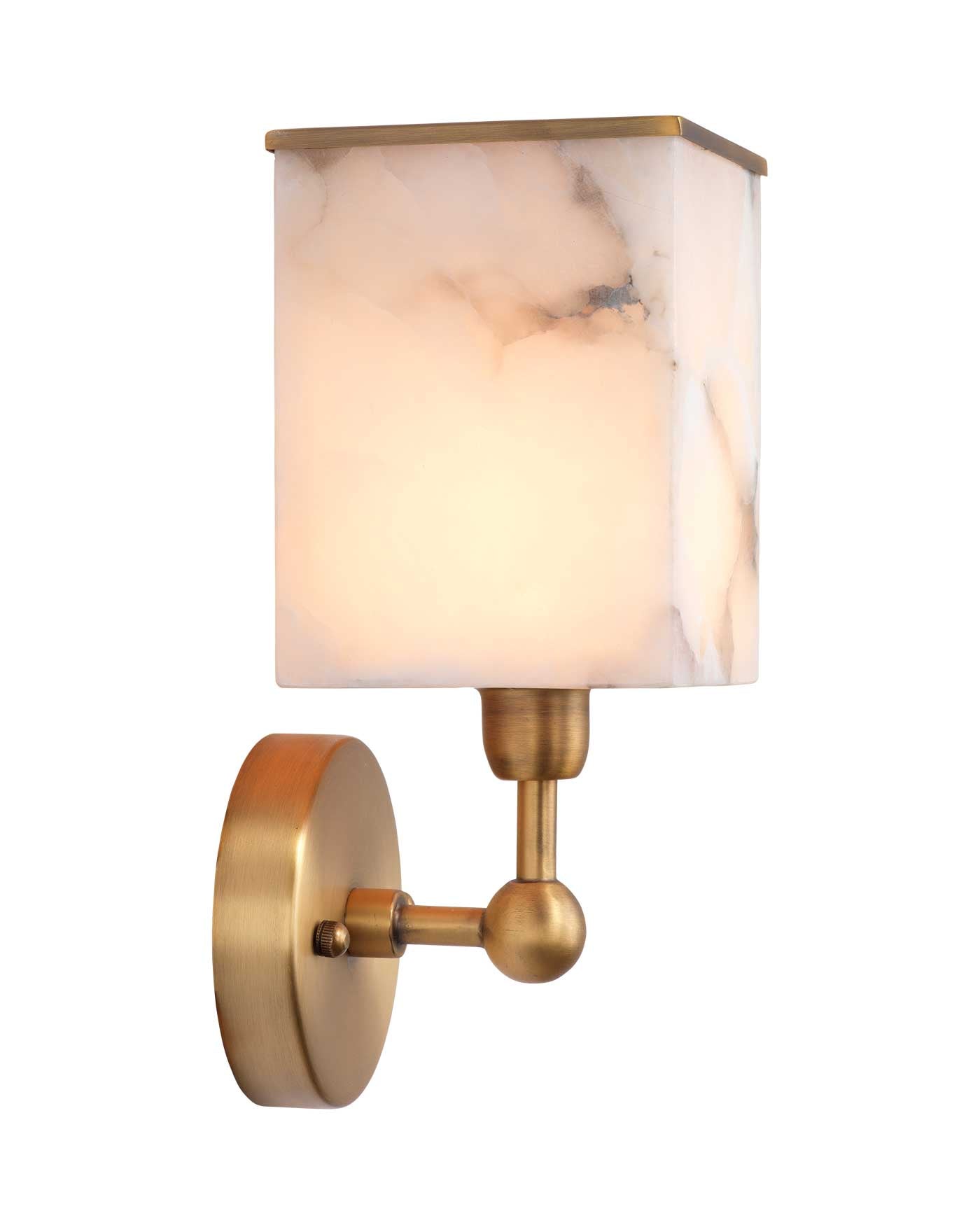 Ghost Axis Wall Sconce in White Alabaster With Antique Brass Metal