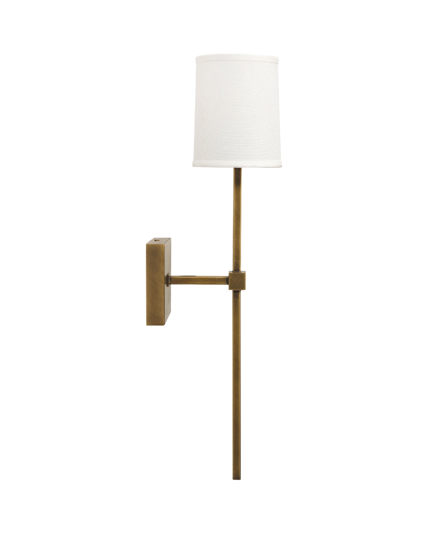 Minerva Wall Sconce in Antique Brass With White Linen Shade