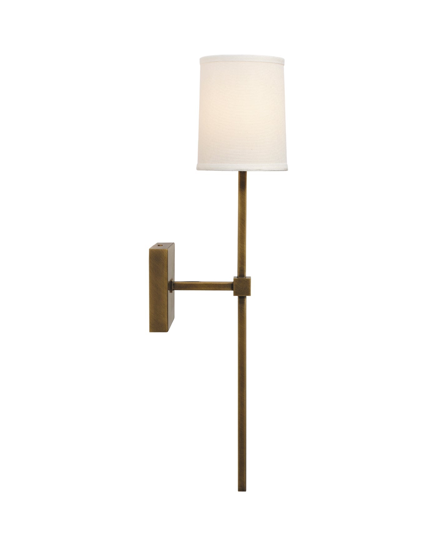 Minerva Wall Sconce in Antique Brass With White Linen Shade