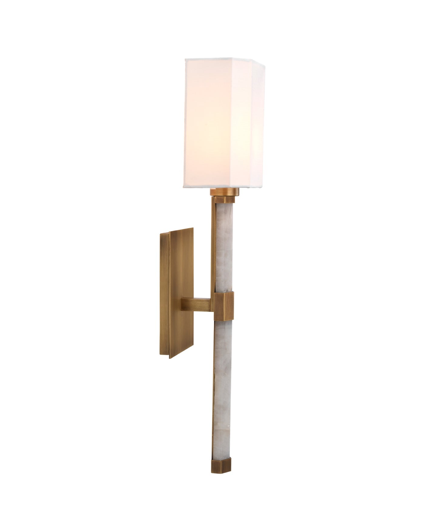 Roman Hexagon Sconce in  White Rock Quartz & Antique Brass Metal